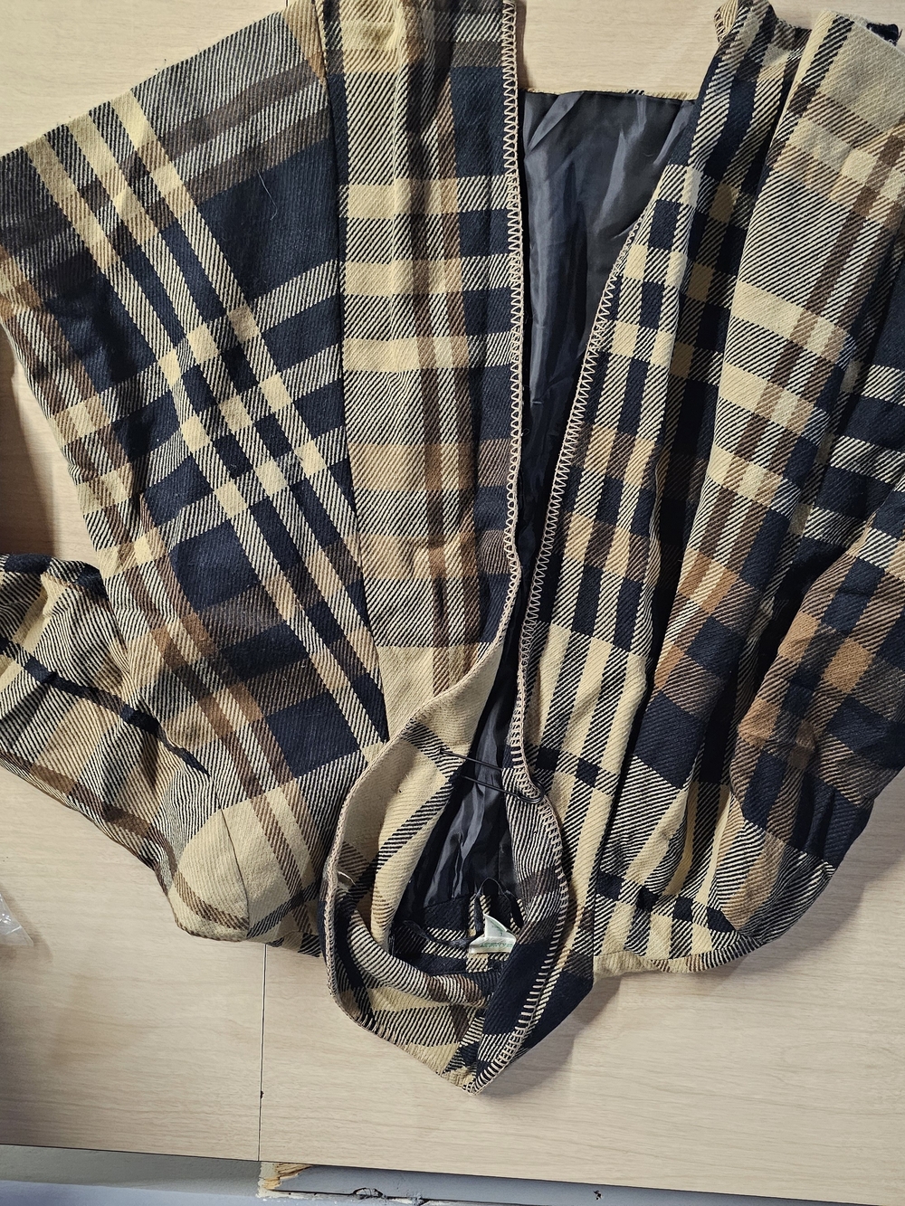Laura Ashley Cream and Navy Plaid Wool Jacket